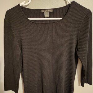 August Silk Rib Knit Crop Sweater 3/4 sleeve Black Silk Blend Size L